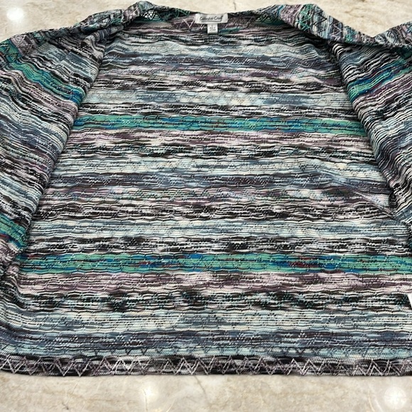Coldwater Creek Open Knit Cardigan | Turquoise Multi Marled | Size Large - Picture 4 of 8
